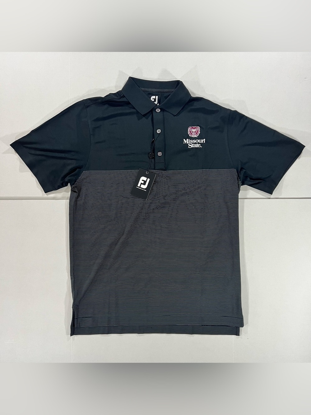 FootJoy FJ Performance Polo Pro Dry Black Pinstripe Polo Missouri State Medium